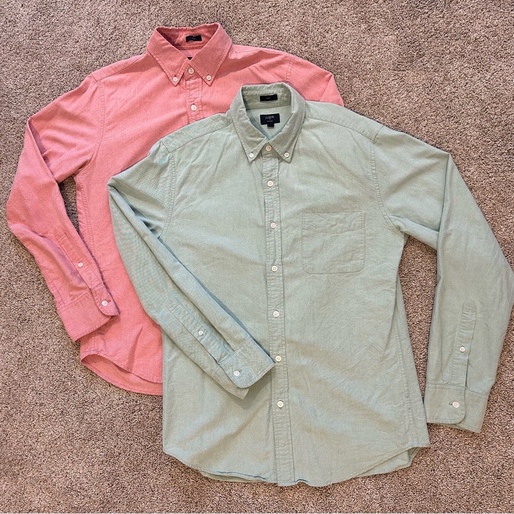 J. Crew Casual Button-Down Shirt Bundle - Coral and Green